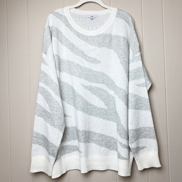 Fate Zebra Crew Neck Sweater NWT new 1X gray ivory stripe intarsia neutral - Picture 2 of 9